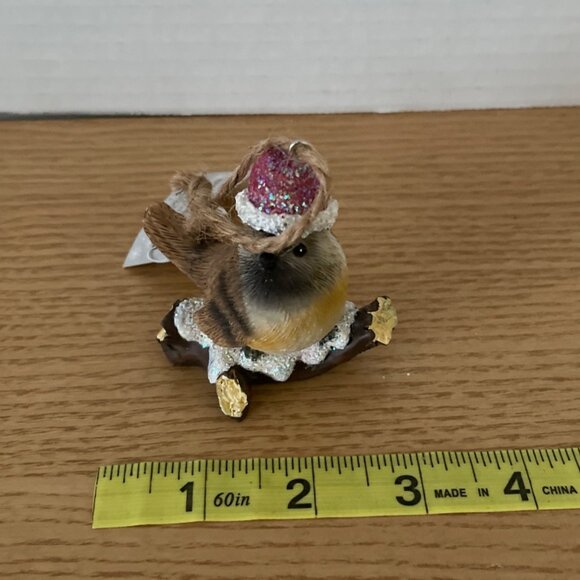 Glittery Chickadee Bird on Branch Christmas Ornament Santa Hat Heartland Holiday - Picture 8 of 9